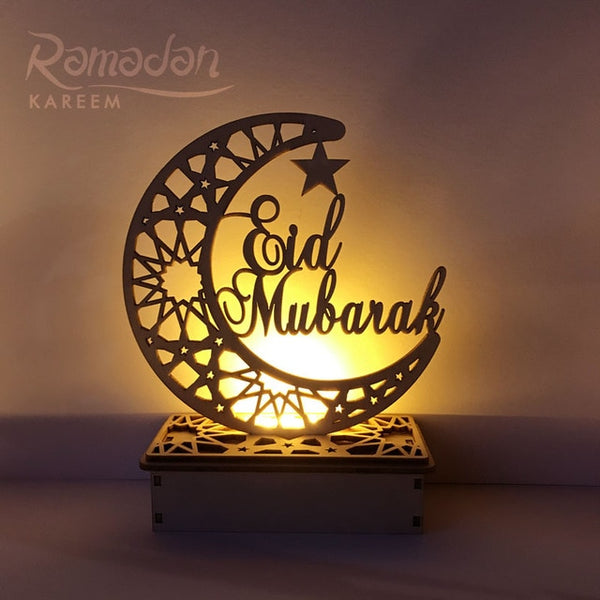 Ramadan Eid Mubarak Decorations for Home Moon LED Candles Light Wooden Plaque Hanging Pendant Islam Muslim Event Party Supplies