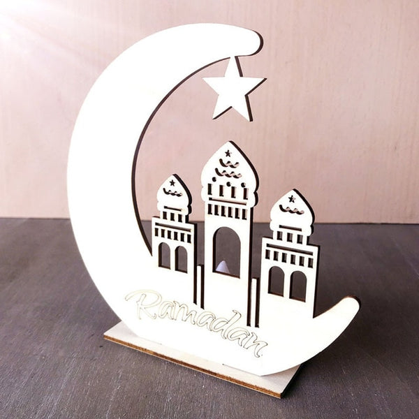 Ramadan Eid Mubarak Decorations for Home Moon LED Candles Light Wooden Plaque Hanging Pendant Islam Muslim Event Party Supplies