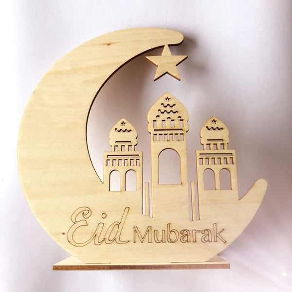Ramadan Eid Mubarak Decorations for Home Moon LED Candles Light Wooden Plaque Hanging Pendant Islam Muslim Event Party Supplies