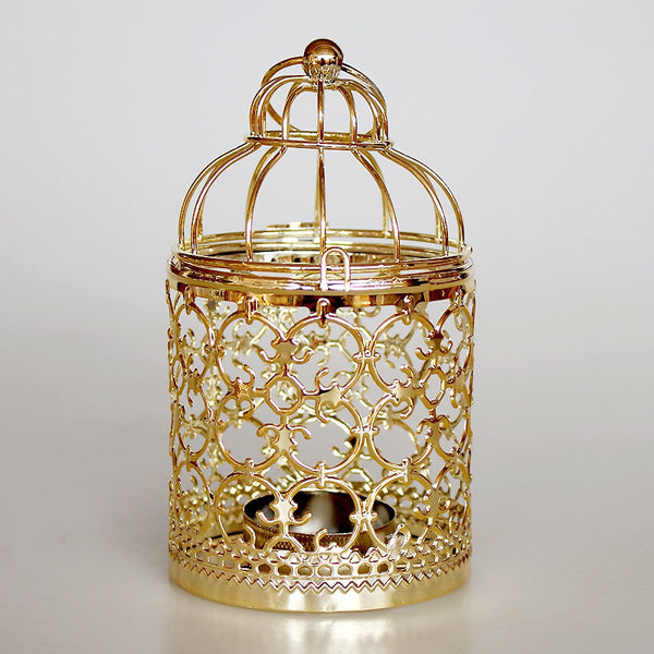 European Style Hollowed Iron Candlestick Gold Plating Bird Cage Decoration Christmas Candle Stand Wedding Props Home Decor