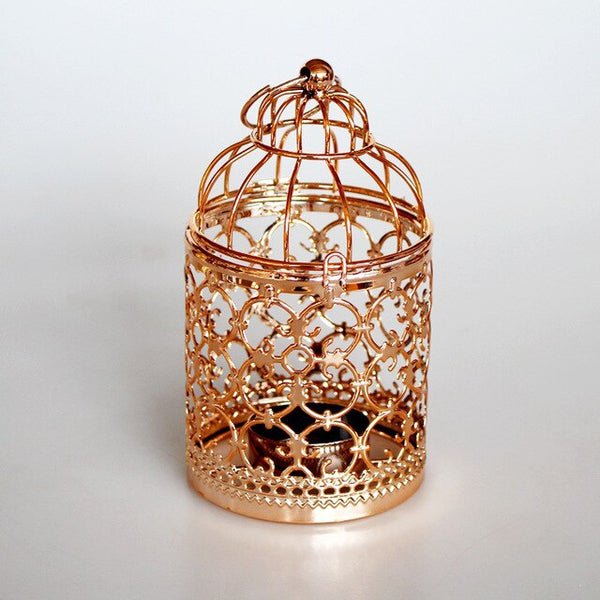 European Style Hollowed Iron Candlestick Gold Plating Bird Cage Decoration Christmas Candle Stand Wedding Props Home Decor