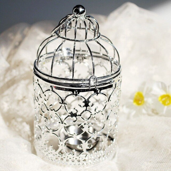 European Style Hollowed Iron Candlestick Gold Plating Bird Cage Decoration Christmas Candle Stand Wedding Props Home Decor