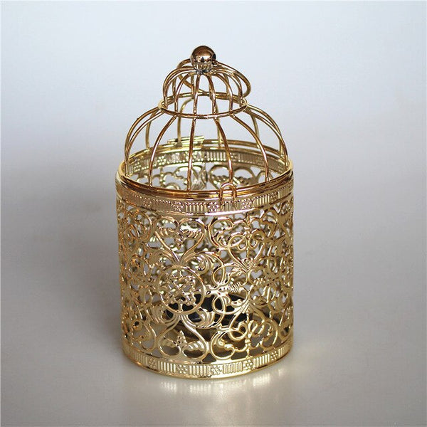 European Style Hollowed Iron Candlestick Gold Plating Bird Cage Decoration Christmas Candle Stand Wedding Props Home Decor