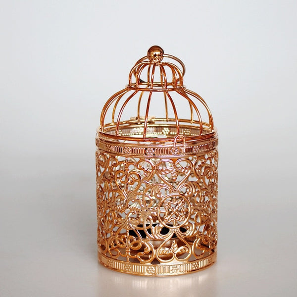 European Style Hollowed Iron Candlestick Gold Plating Bird Cage Decoration Christmas Candle Stand Wedding Props Home Decor